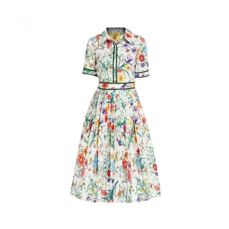 JAMERARY Floral Print Pleated Midi Dress – Elegant Summer Shirt Dress for Office