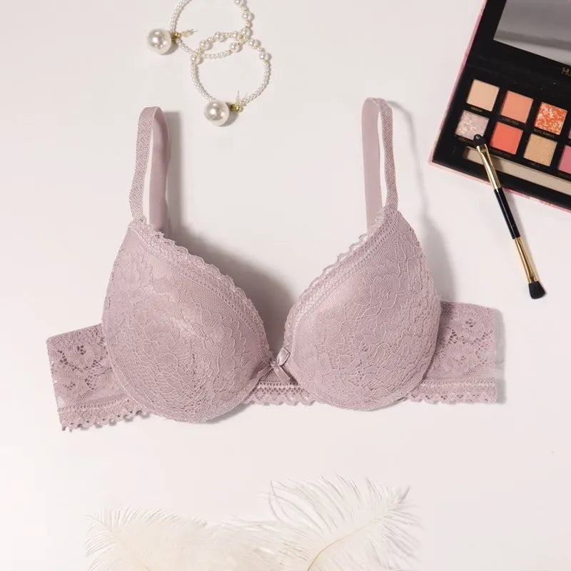 Beauwear 3/4 Cup Plunge Bra – Sexy Lace, Thin Molded Cup, Unlined Underwire (B-C Cup)