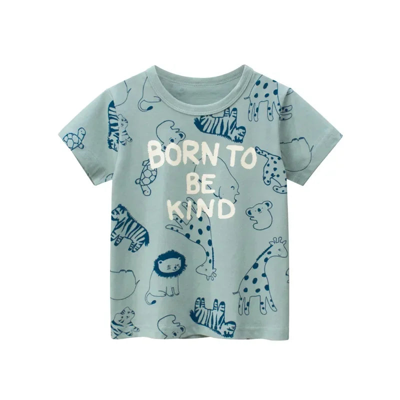 Kids’ T-Shirt – Cartoon Car Print, Short Sleeve, Cotton Tee for Boys & Girls