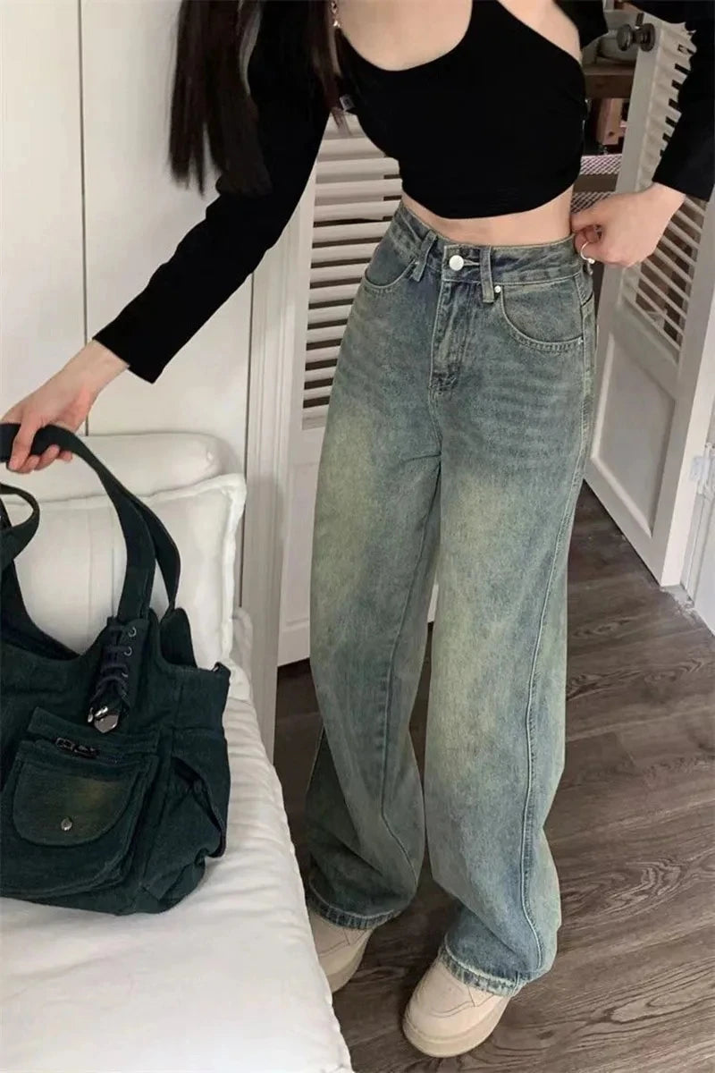 Y2K Baggy Wide-Leg Jeans for Women – High-Waist, Vintage 90s Streetwear Denim.