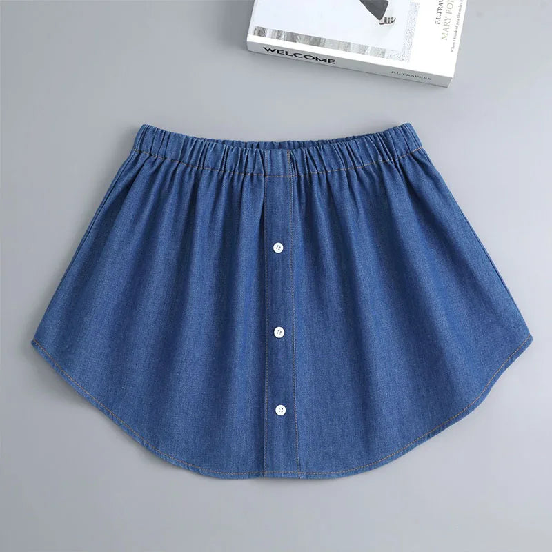 Fashion Denim Ruffle Fake Collar Shirt for Women, Detachable Lapel, Tie Half Blouse.