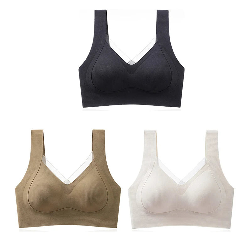 3pcs Women’s Wireless Sport Bralette – Breathable, No-Trace, Large Size Comfort