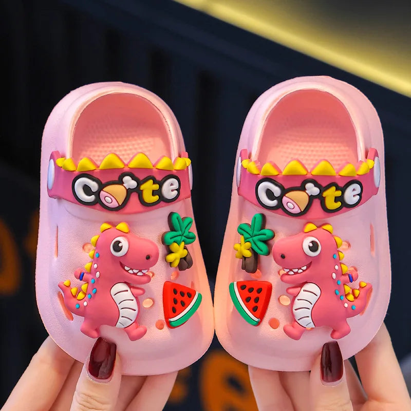 Kids' Summer Slippers – Dinosaur DIY Sandals, Soft Anti-Skid Beach Shoes