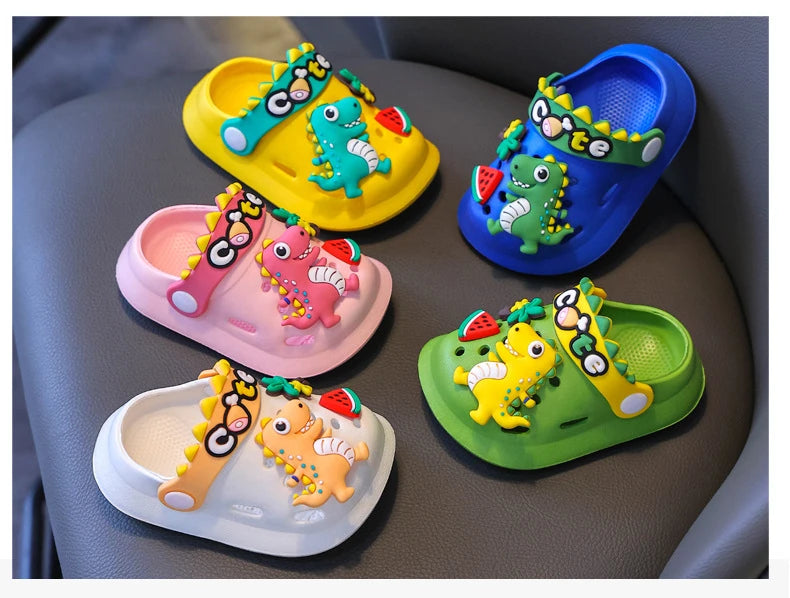 Kids' Summer Slippers – Dinosaur DIY Sandals, Soft Anti-Skid Beach Shoes