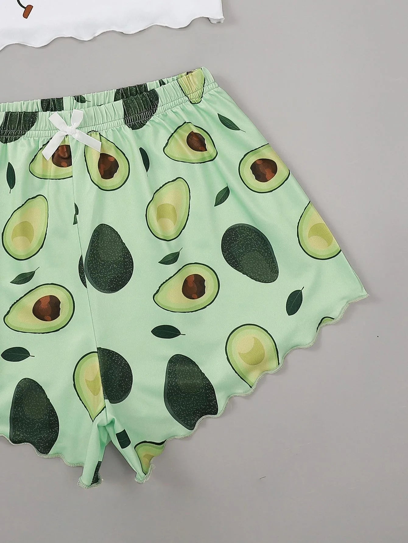 Summer avocado print pajama set, camisole & shorts sleepwear.
