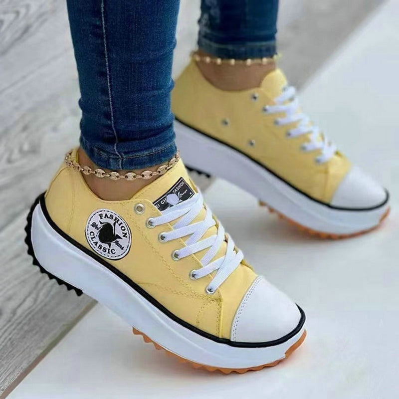 Women’s Pattern Canvas Sneakers – Casual Lace-Up Flat Shoes