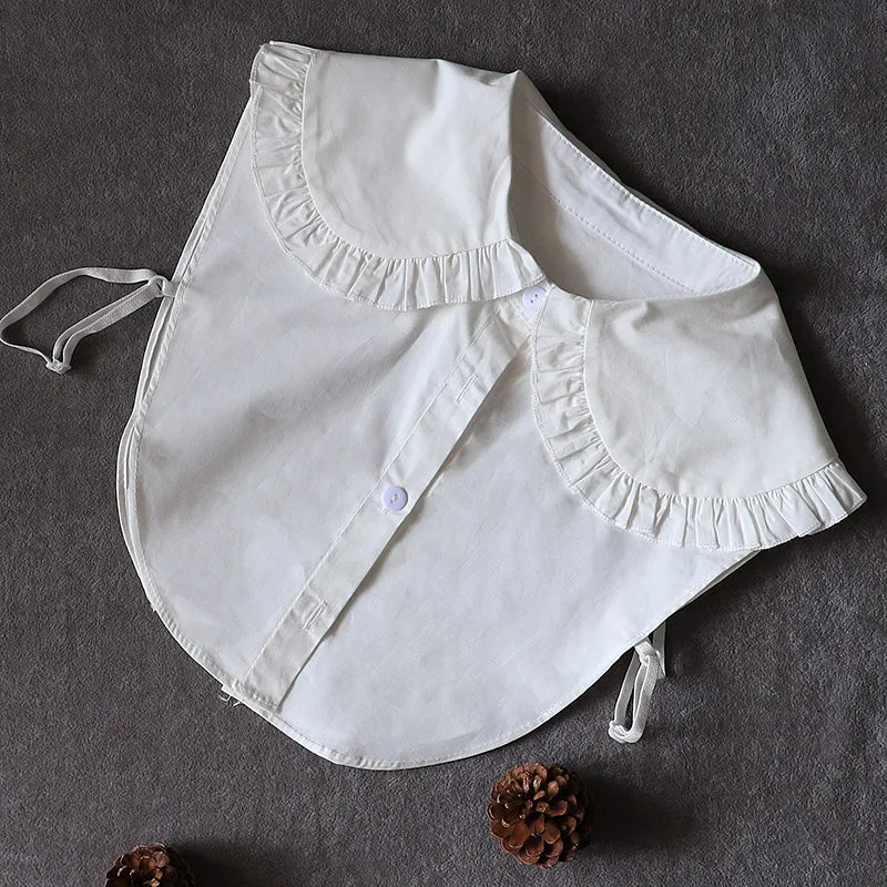 Fashion Denim Ruffle Fake Collar Shirt for Women, Detachable Lapel, Tie Half Blouse.