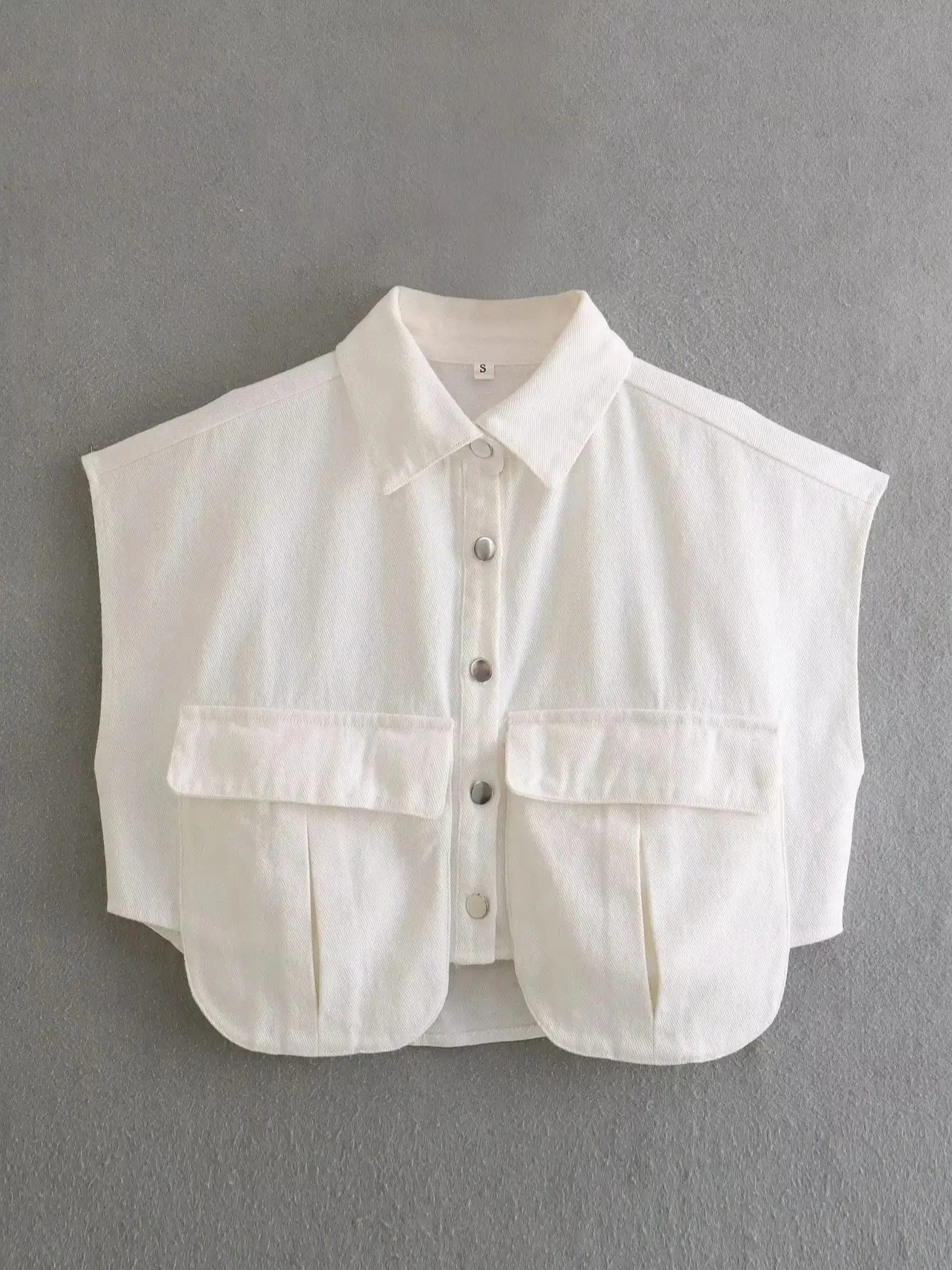 XNWMNZ 2024 Women's Cropped Denim Shirt, Sleeveless, Button-up.