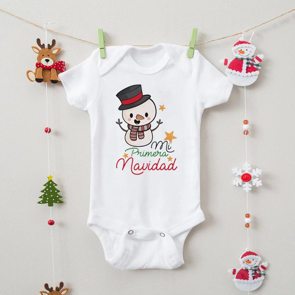 My First Christmas" Spanish Bodysuit: Newborn Short Sleeve Romper for Xmas Party