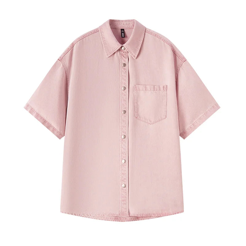 SemirSummer Denim Shirt, Women's Loose-Fit, Short-Sleeved.