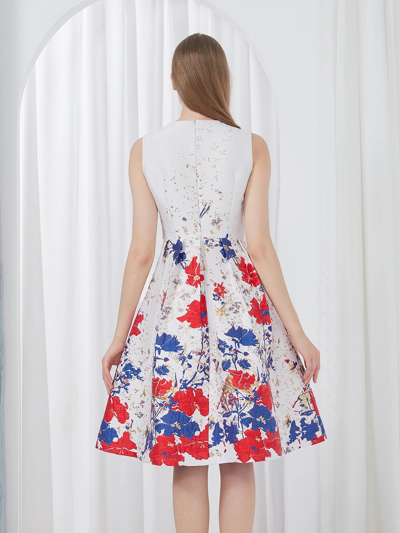 DEVCHATA Women’s Elegant Flower Jacquard Summer Ball Gown Party Dress