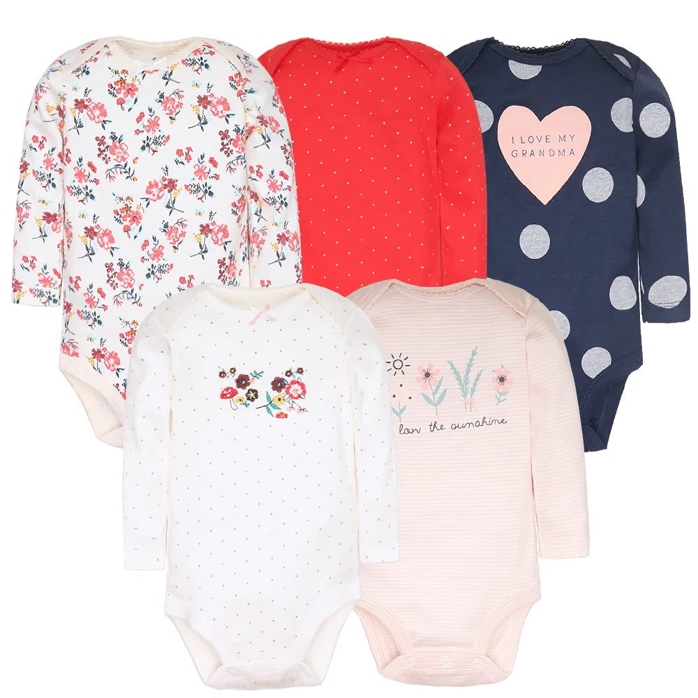 5PCS Baby Bodysuit Set: Long Sleeve Cotton Jumpsuits for Spring & Autumn (Boys & Girls)