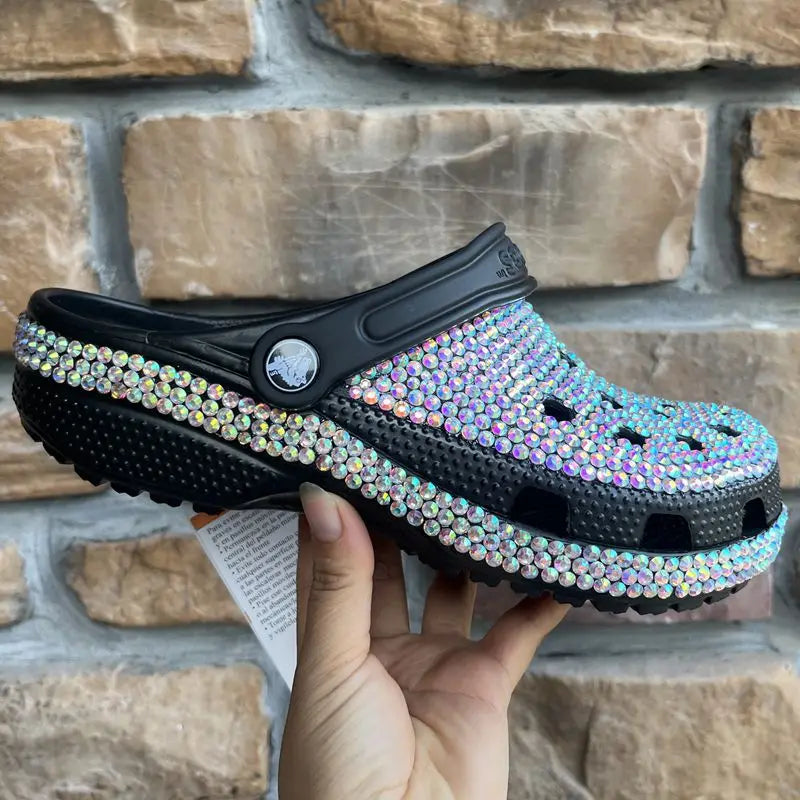 Women’s Diamond & Pearl Slippers – Fashion Handmade Summer Hole Shoes