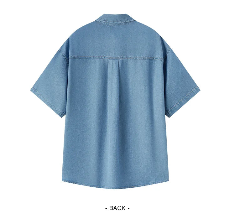 SemirSummer Denim Shirt, Women's Loose-Fit, Short-Sleeved.