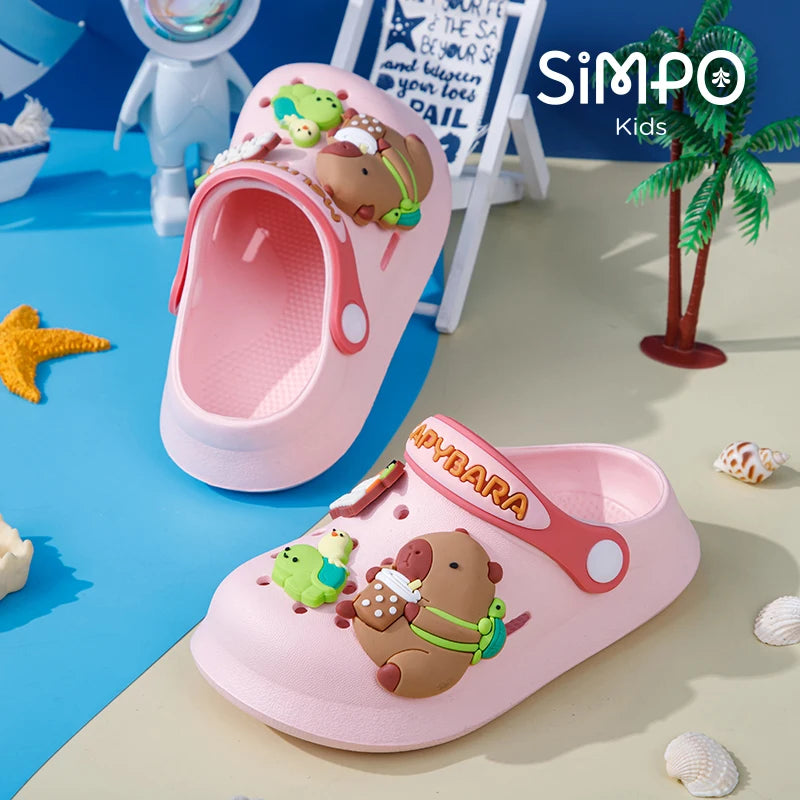 Kids' Capybara Clogs – Closed Toe, Slip-On, Lightweight & Breathable with Charms