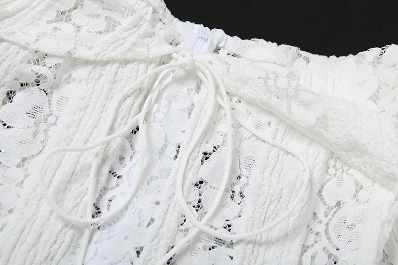Sexy Hollow-Out Slash Neck Lace Dress – Flared Sleeves, Slim Fit Evening Party Dress