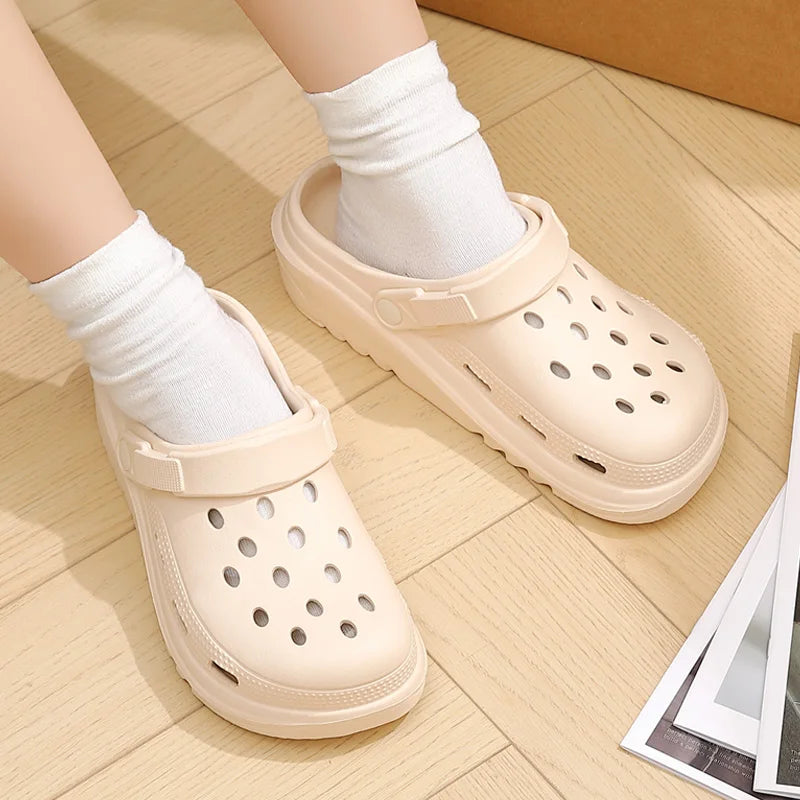 Women’s Thick-Soled Perforated Sandals – Height-Boosting Hiking & Beach Shoes