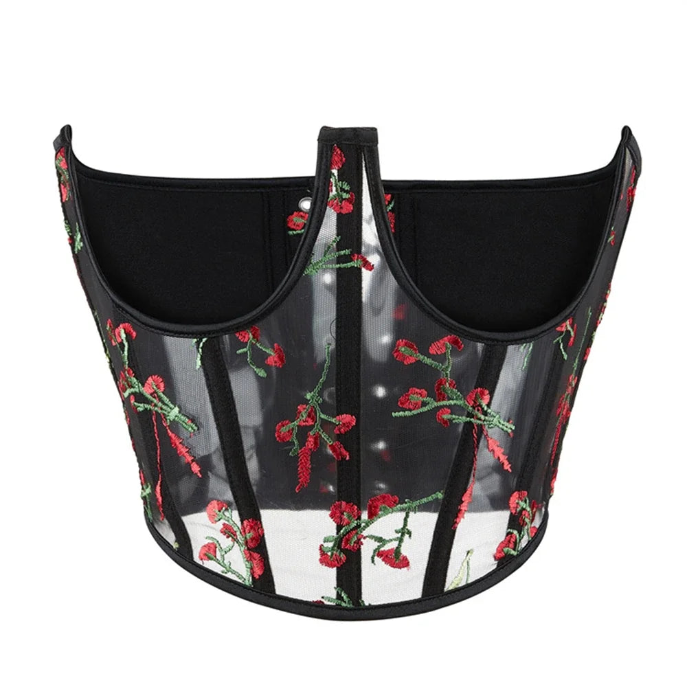 Black Jacquard Mesh Waist Cincher – Lace-Up Underbust Corset