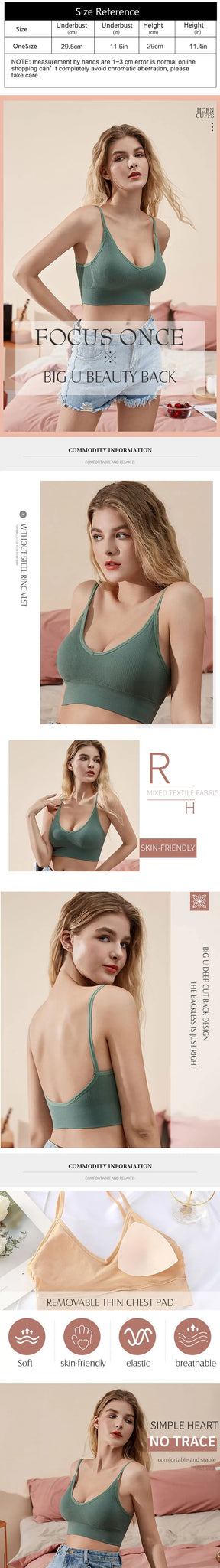 Sexy Seamless U-Back Bra – Wireless Push-Up Bralette for Women