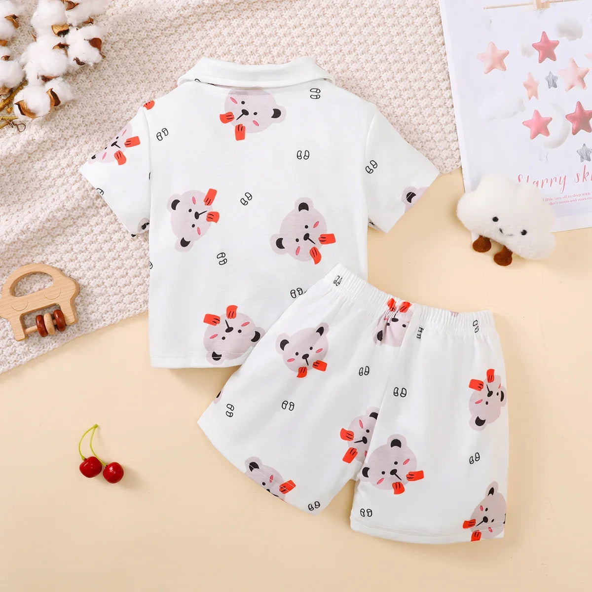 0-3 Years Pajama Set: Cartoon Top & Shorts for Baby Boys & Girls (Summer)