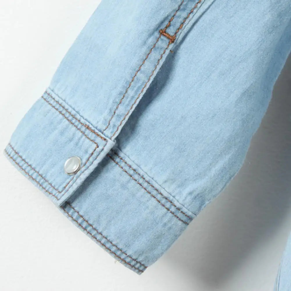 Tie Knot Denim Jacket, Cropped Length, Single-Breasted, Lace-Up Blue Jeans Cardigan.