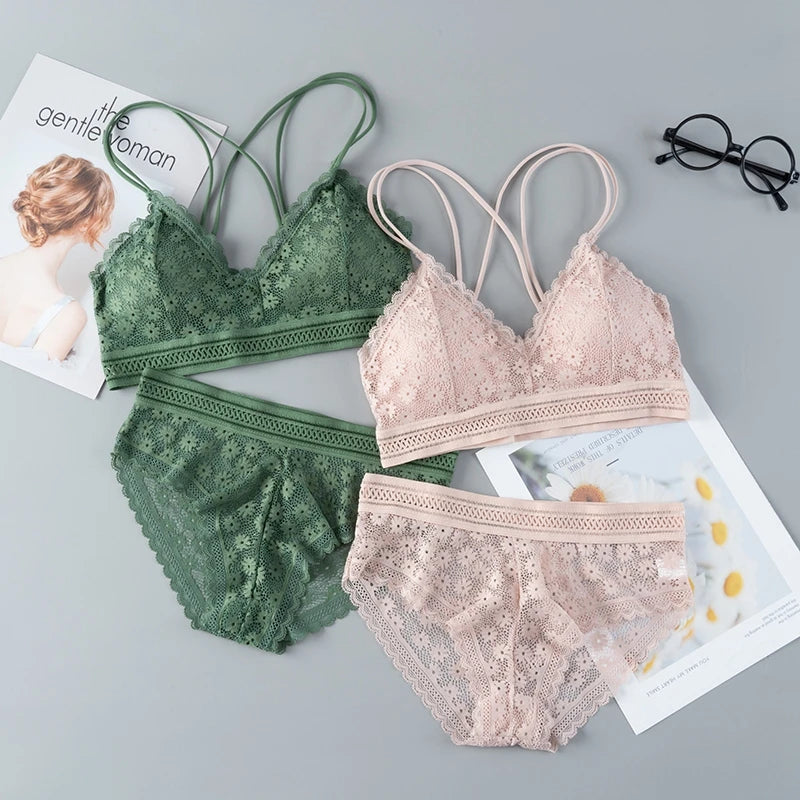 Women’s Lace Bra Set – Seamless Backless Floral Lingerie with Adjustable Straps