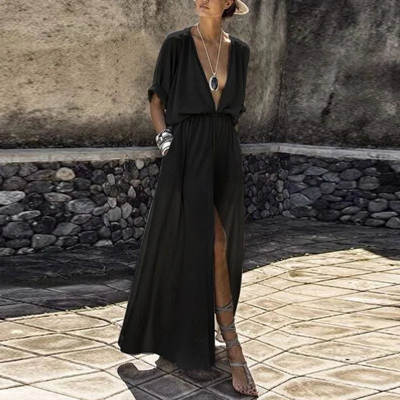 Sexy V-Neck High Slit Sundress – Casual Boho Party Maxi Dress