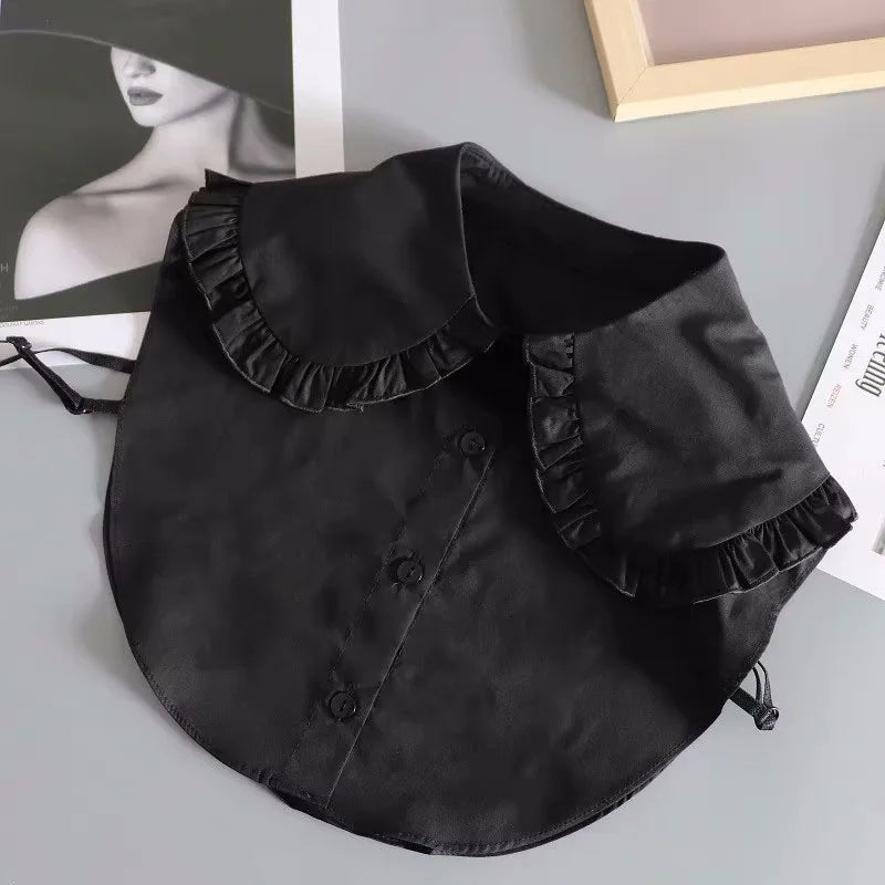 Fashion Denim Ruffle Fake Collar Shirt for Women, Detachable Lapel, Tie Half Blouse.