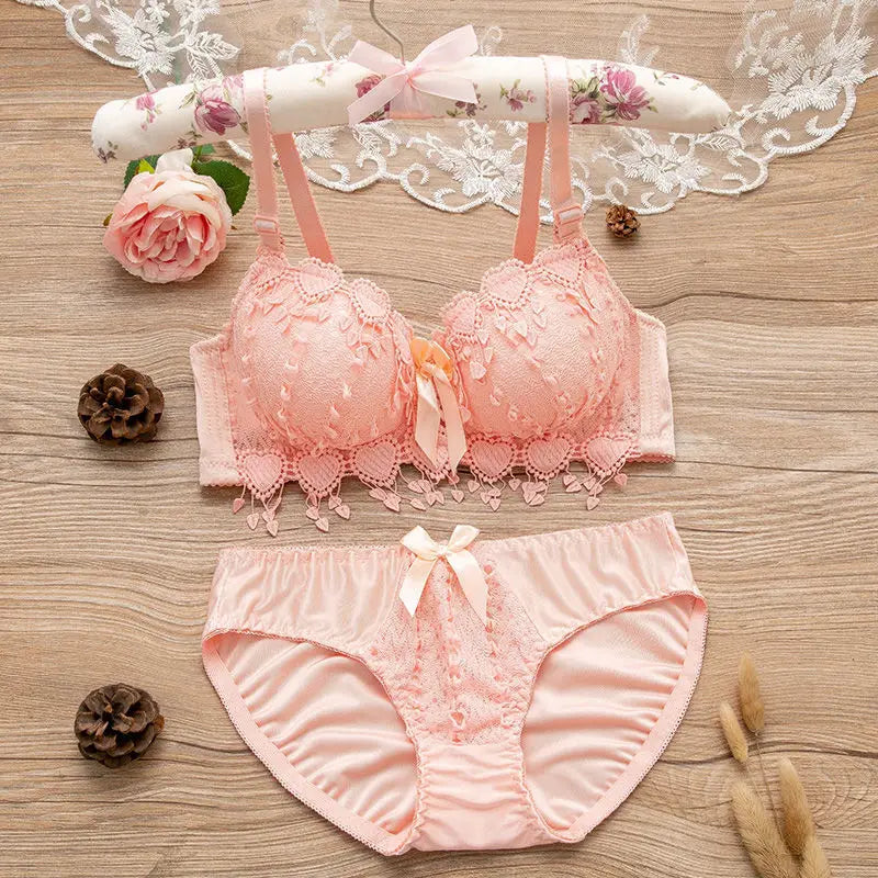 Lace Wire-Free Bra & Panties Set – Sexy Activewear Crop Top, Multi-Color