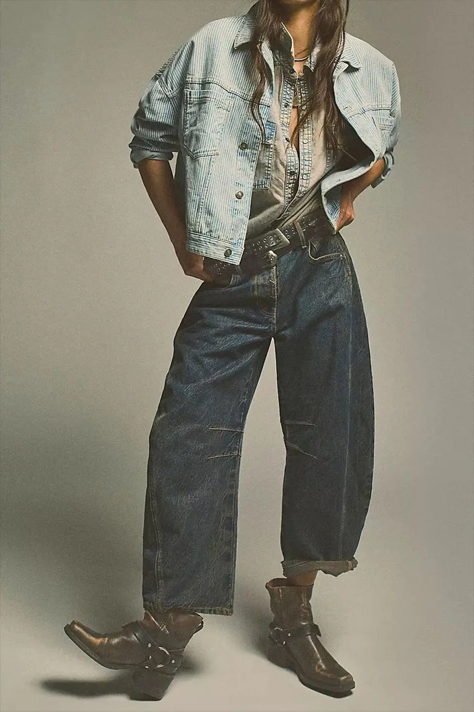 Washed Wide-Leg Jeans for Women – High-Waist, Vintage, Loose Fit, Ankle Length,