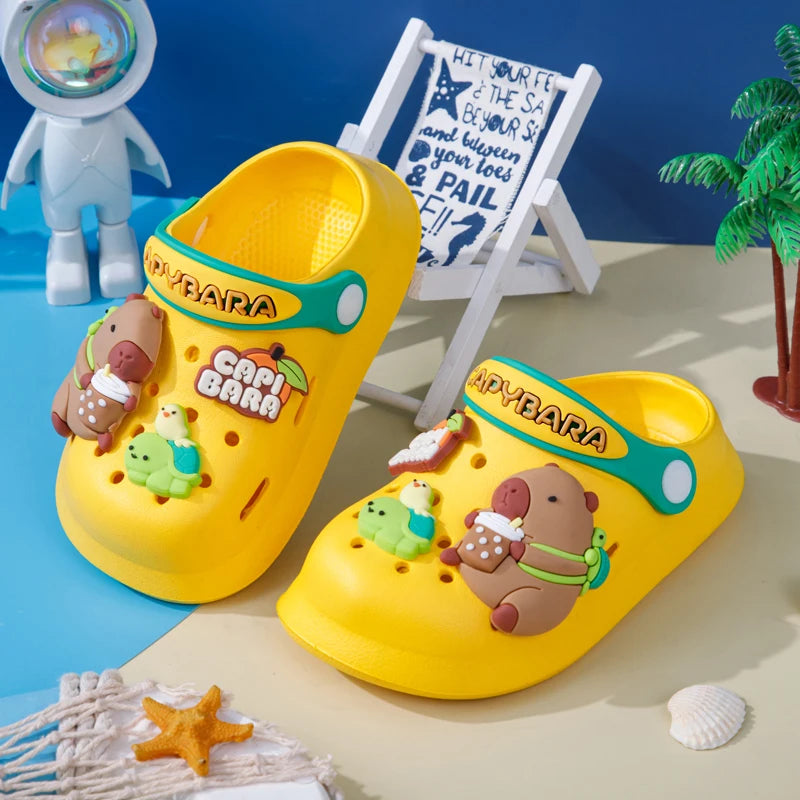 Kids' Capybara Clogs – Closed Toe, Slip-On, Lightweight & Breathable with Charms