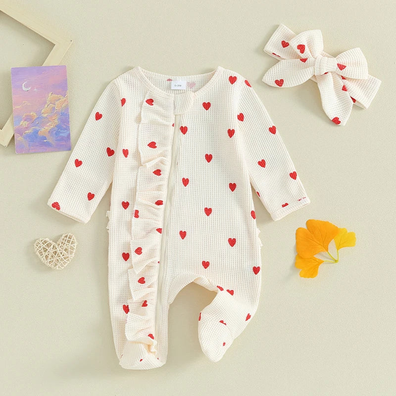 Lioraitiin 0-6M Baby Girl Valentine's Outfit: Ruffle Romper & Headband Set