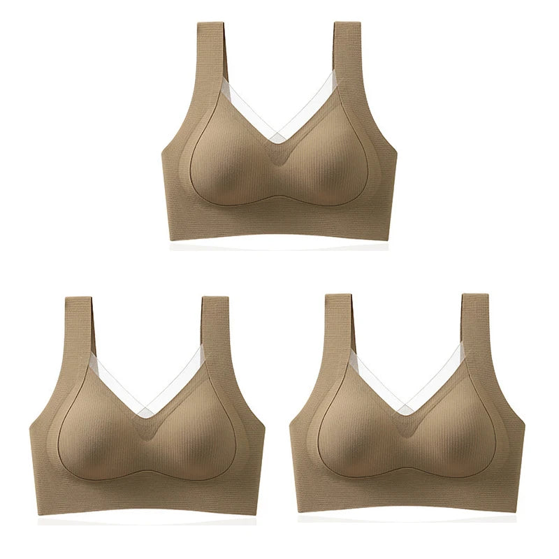 3pcs Women’s Wireless Sport Bralette – Breathable, No-Trace, Large Size Comfort