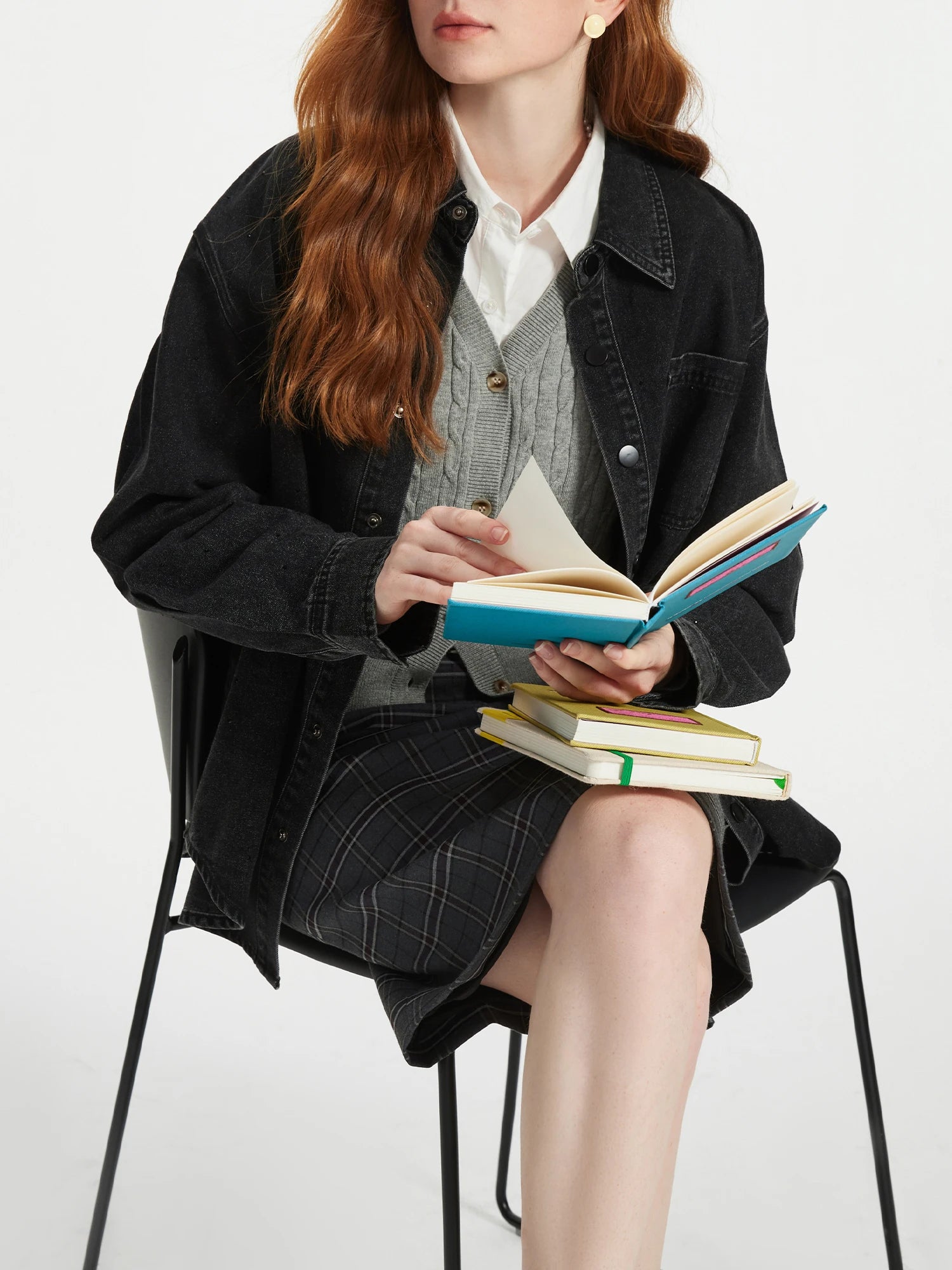 FSLE 2024 Autumn Denim Shirt Jacket for Women, Casual Fashion Top (24FS13121).