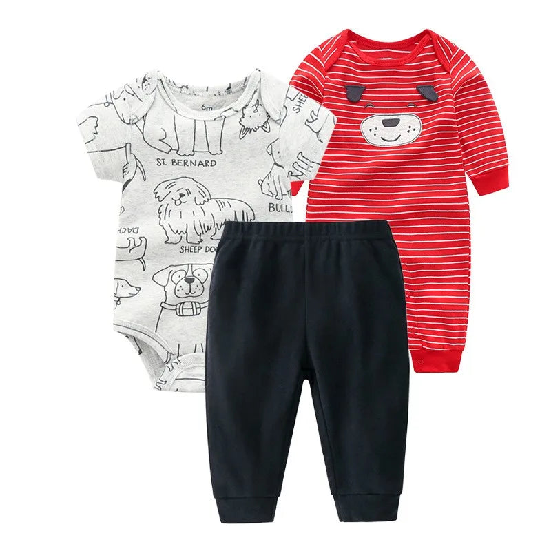 Autumn Baby Clothes Set: 100% Cotton Romper, Pants & Bodysuit (3PCS)