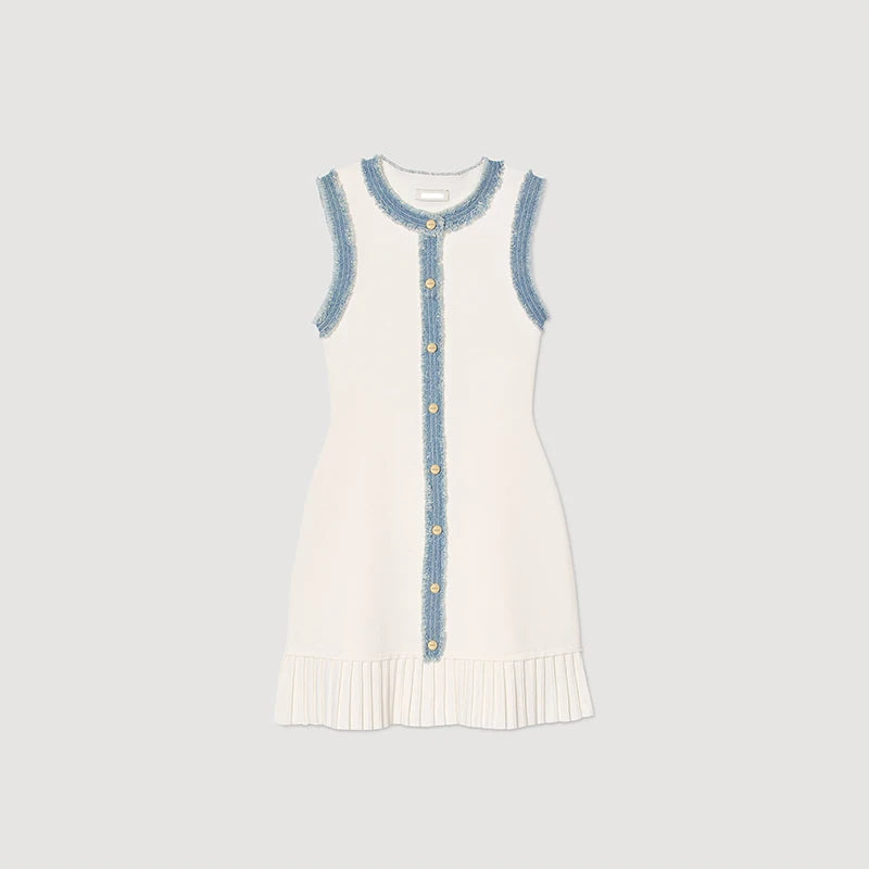 Y2K Women’s Denim Patchwork Dress – Sleeveless, Slim Fit, Casual Streetwear