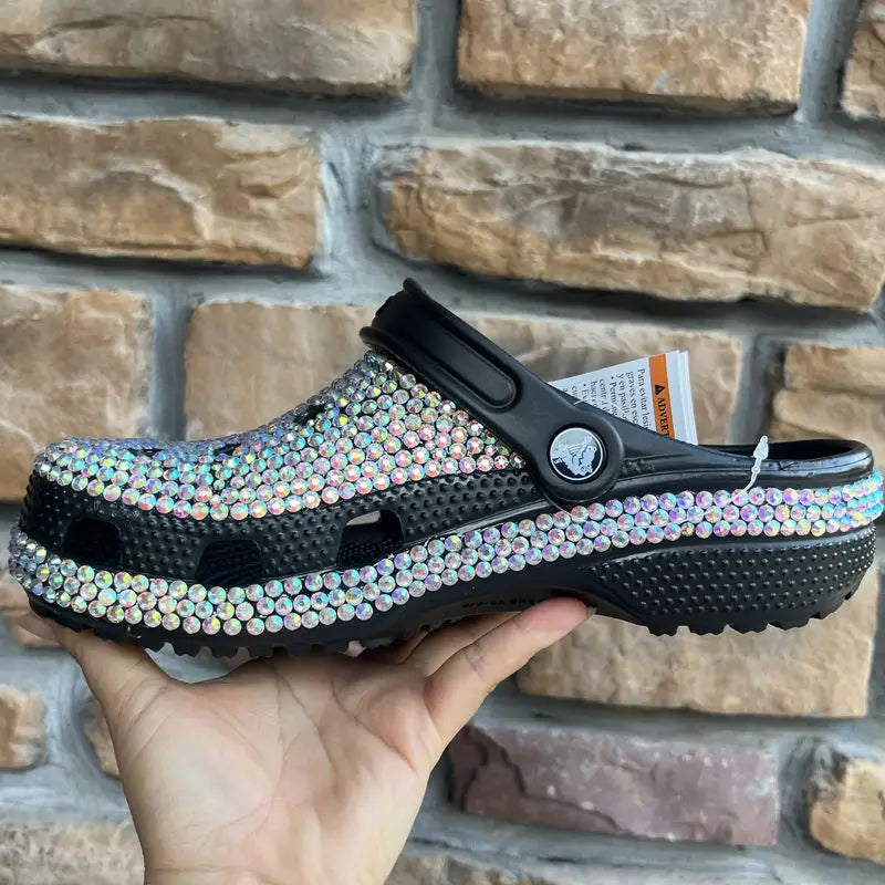 Women’s Diamond & Pearl Slippers – Fashion Handmade Summer Hole Shoes