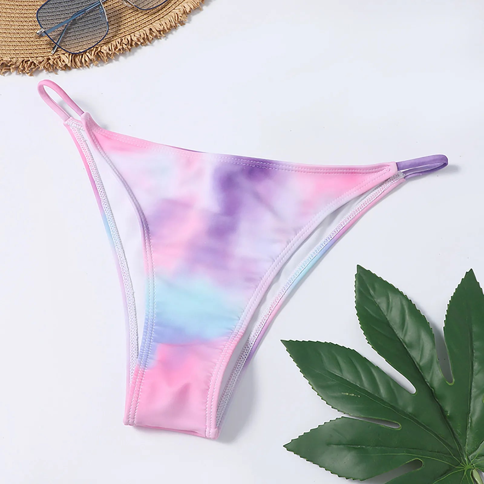 Cute Bikini Set – Mesh bikini top, high-waist skirt, tie-dye print, 3-piece swimwear.