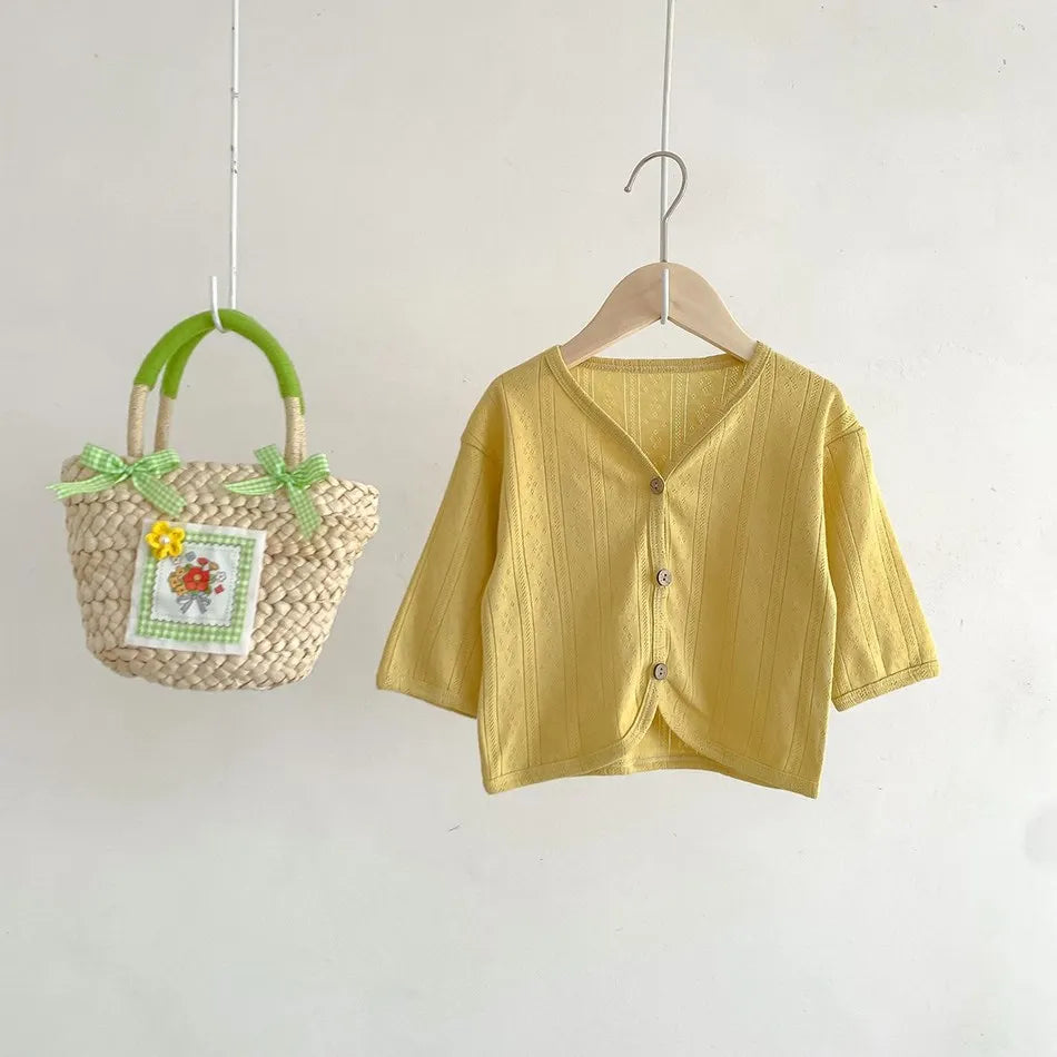 Korean Cardigan Toddler Coat: Solid Color Button-Down Outerwear for Boys & Girls