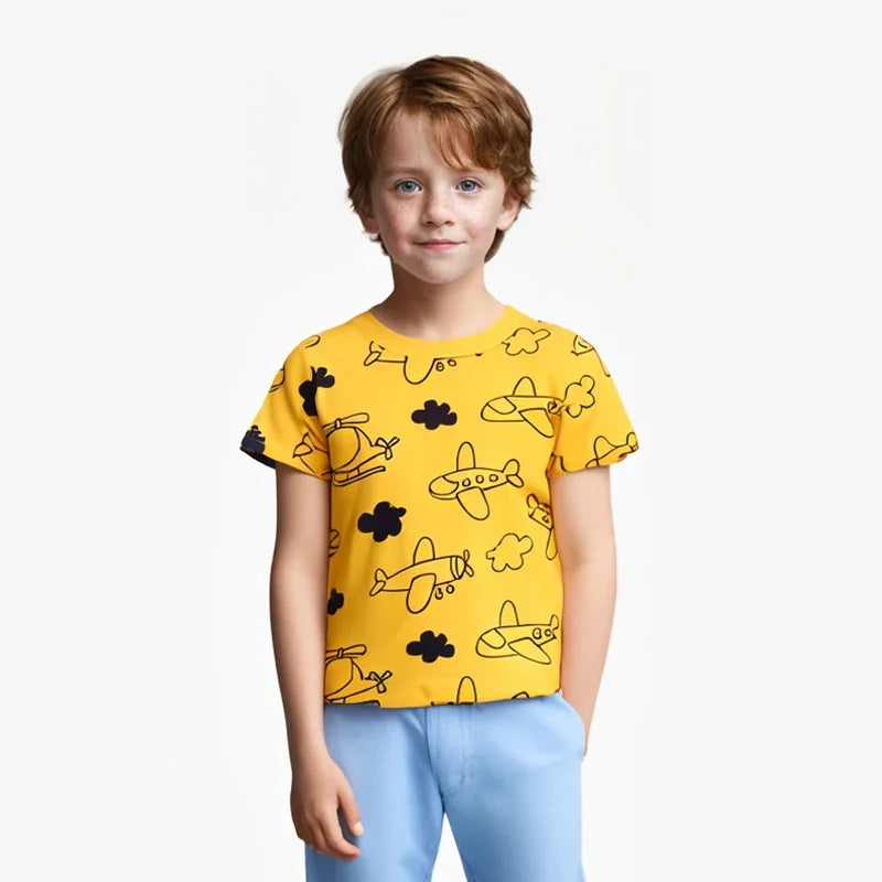 Kids’ T-Shirt – Cartoon Car Print, Short Sleeve, Cotton Tee for Boys & Girls