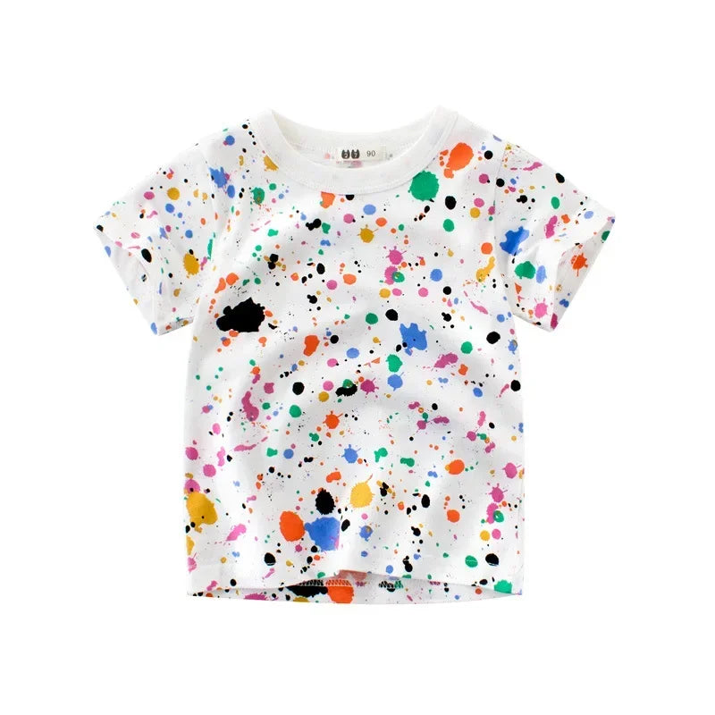 Kids’ T-Shirt – Cartoon Car Print, Short Sleeve, Cotton Tee for Boys & Girls