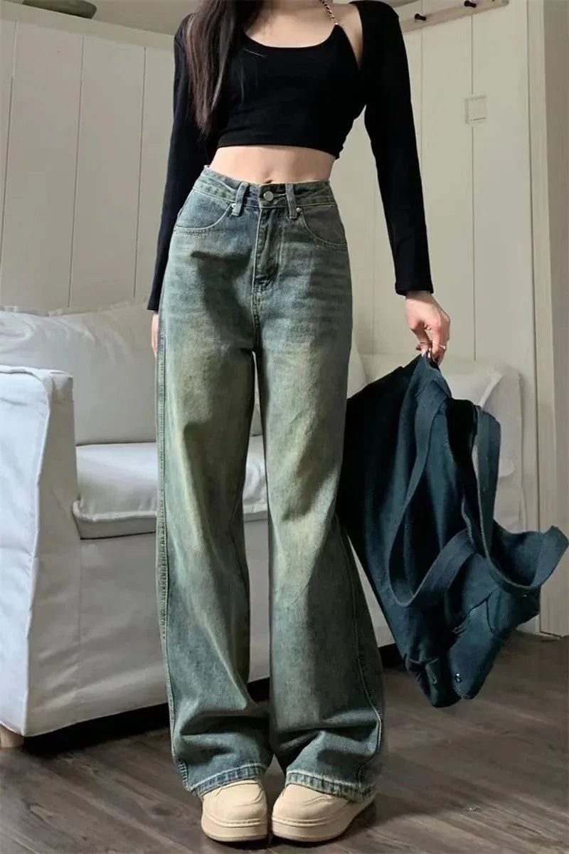 Y2K Baggy Wide-Leg Jeans for Women – High-Waist, Vintage 90s Streetwear Denim.