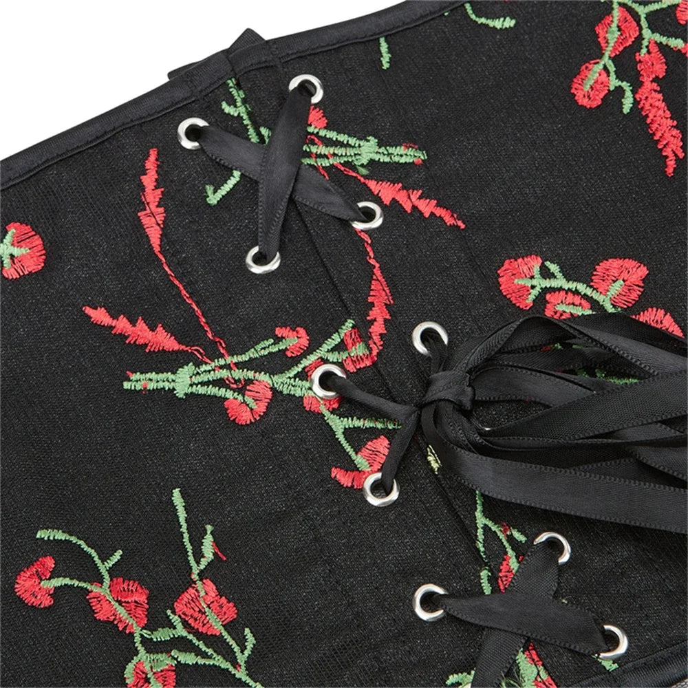 Black Jacquard Mesh Waist Cincher – Lace-Up Underbust Corset