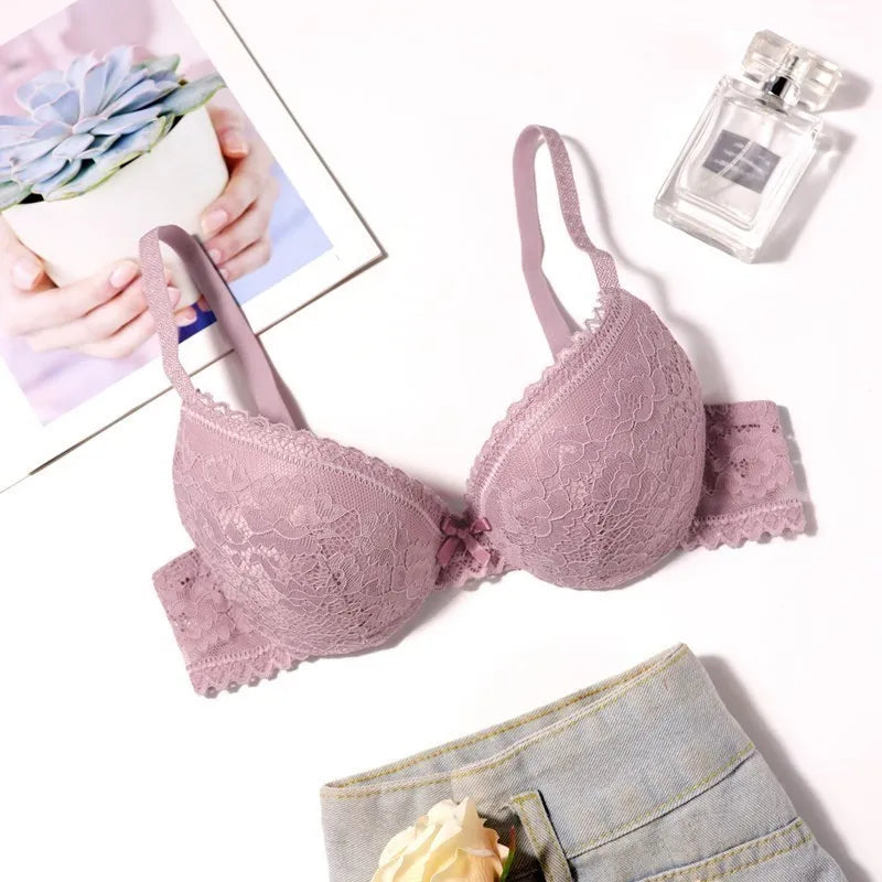 Beauwear 3/4 Cup Plunge Bra – Sexy Lace, Thin Molded Cup, Unlined Underwire (B-C Cup)