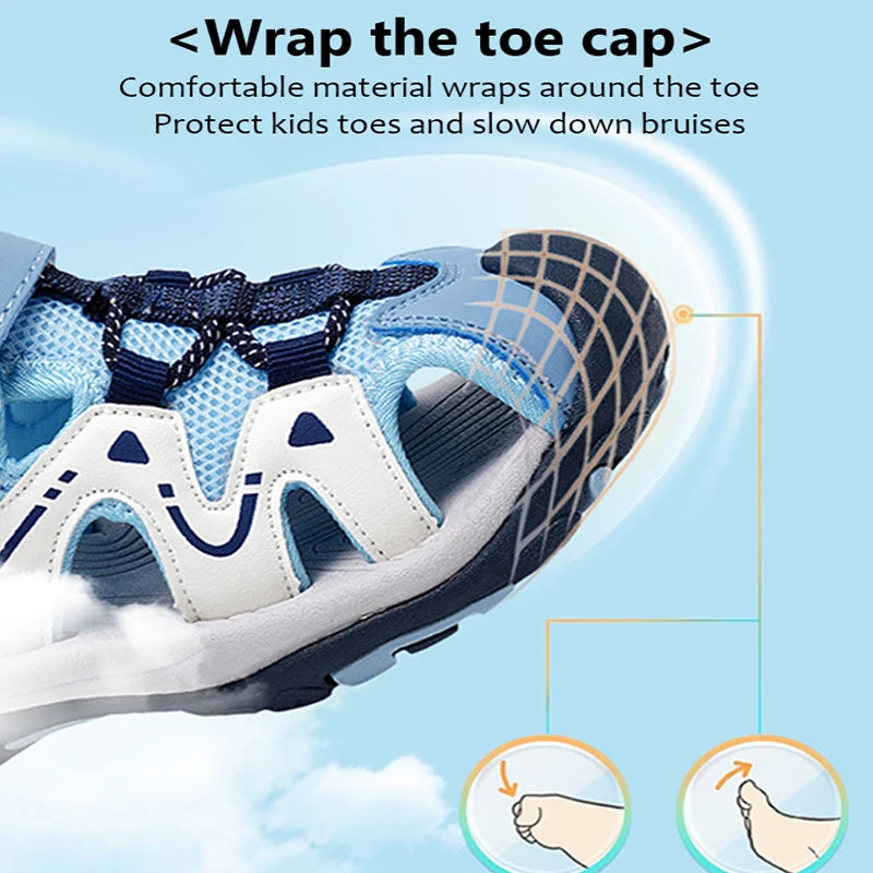 Kids' Summer Beach Sandals – Closed Toe, Anti-Bump, Breathable Soft Sole Shoes