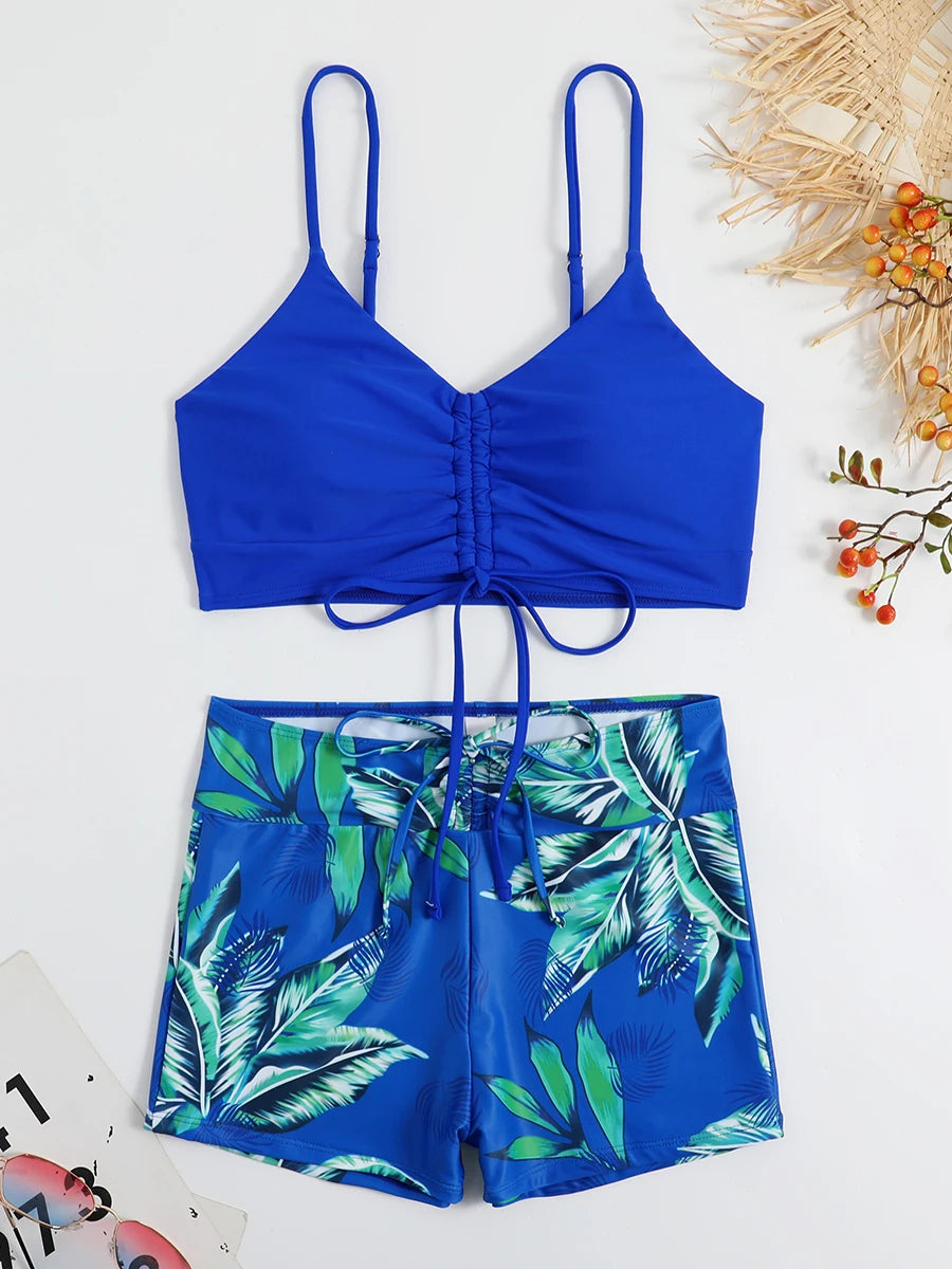 2025 Tropical Bikini – High waist, tie-front shorts.