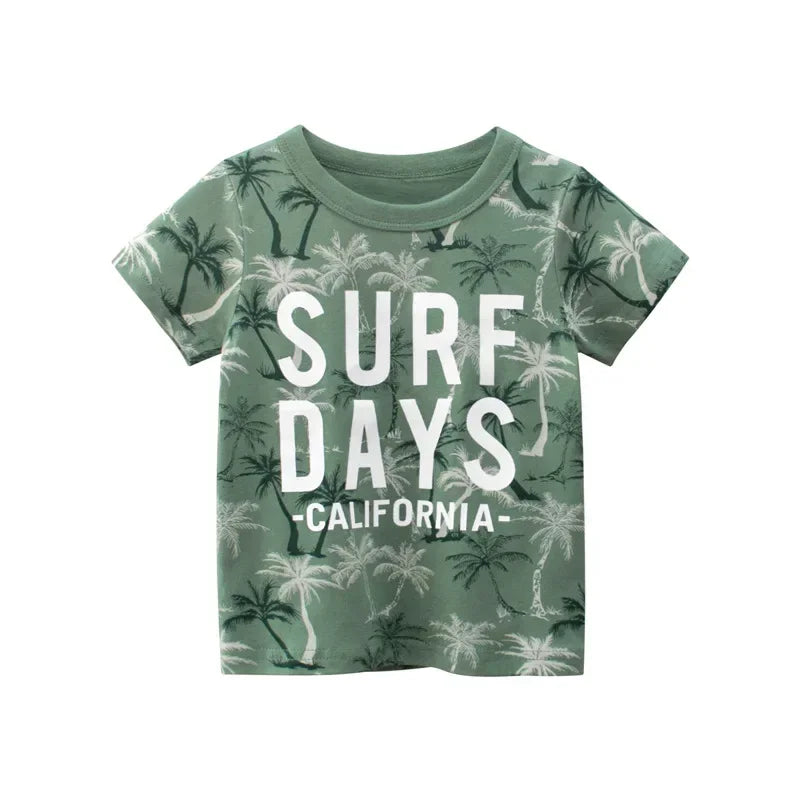 Kids’ T-Shirt – Cartoon Car Print, Short Sleeve, Cotton Tee for Boys & Girls