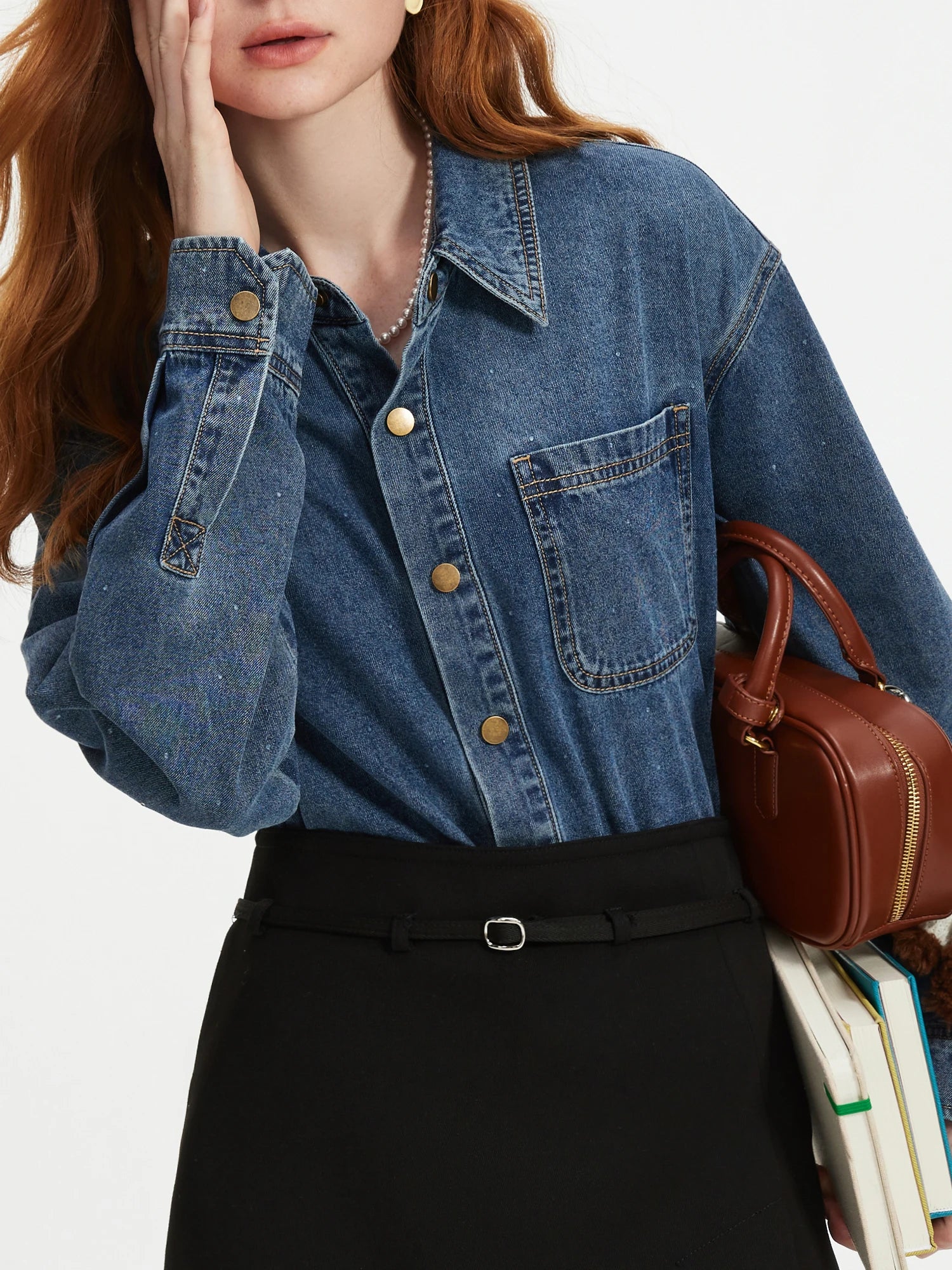 FSLE 2024 Autumn Denim Shirt Jacket for Women, Casual Fashion Top (24FS13121).