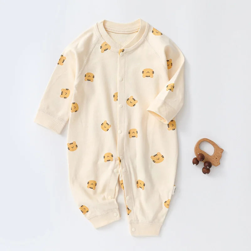 Baby Autumn Romper: Cartoon Bear Print Cotton Bodysuit for Newborn Boys & Girls