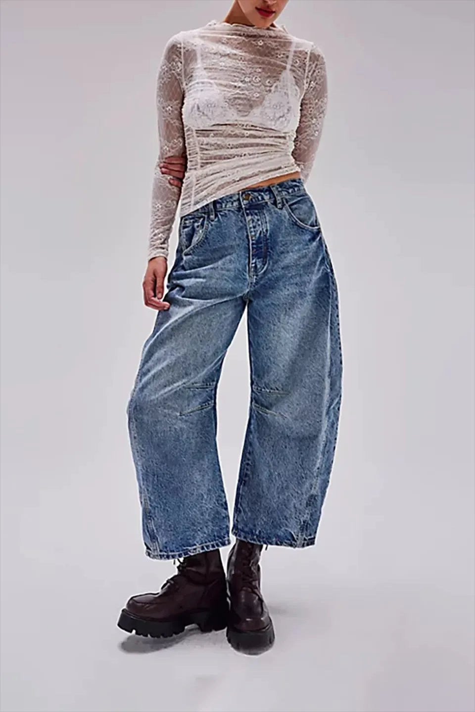 Washed Wide-Leg Jeans for Women – High-Waist, Vintage, Loose Fit, Ankle Length,